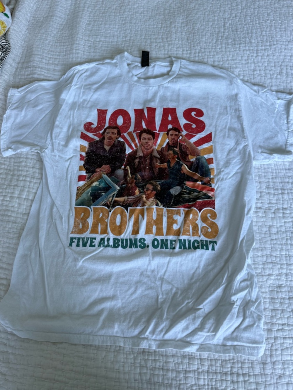 Jonas Brothers White Graphic Tee - 'Five Albums. One Night'